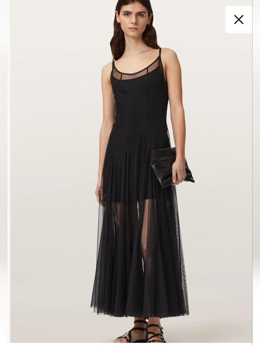 Allsaint Harmonia Black Maxi Dress with Sheer Skirt..no Inside Layer!